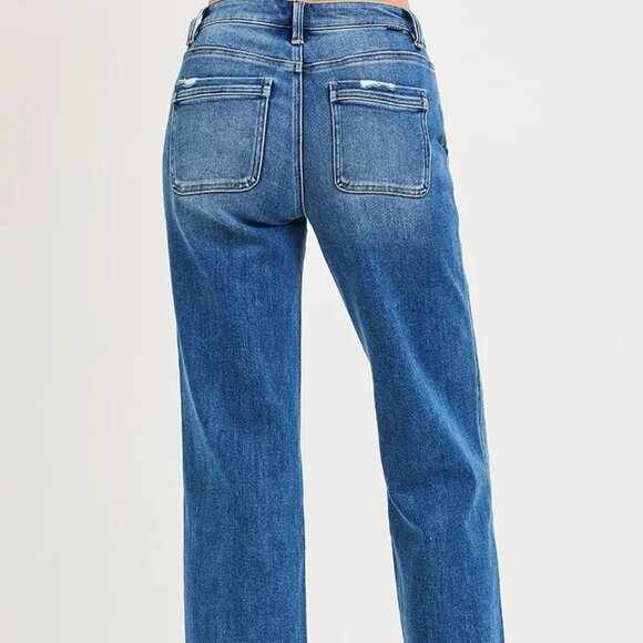 RISEN High Rise Ankle Straight Distressed Hem Detail Jeans - Picture 5 of 6